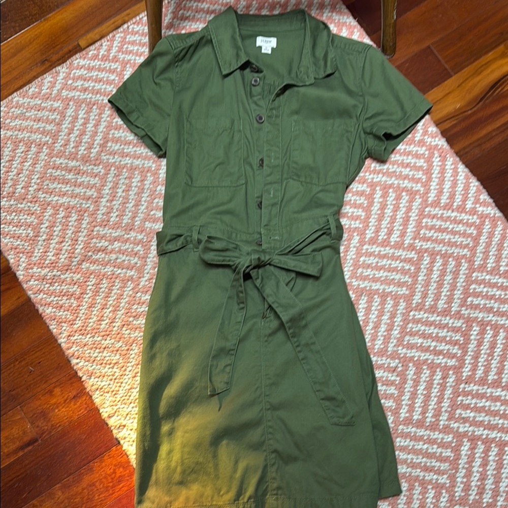Olive Green Button-Up Shirt Dress